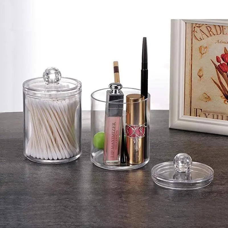 Portable 2pcs Cosmetics Storage Box Makeup Organizer Bathroom Jar Cotton Swab Cotton Pad