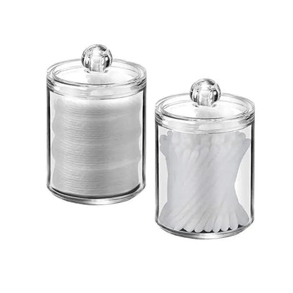 Portable 2pcs Cosmetics Storage Box Makeup Organizer Bathroom Jar Cotton Swab Cotton Pad