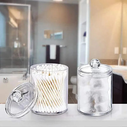 Portable 2pcs Cosmetics Storage Box Makeup Organizer Bathroom Jar Cotton Swab Cotton Pad