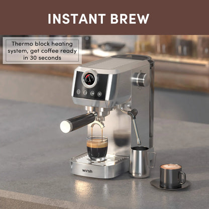 Wirsh 20 Bar Espresso Machine | Home Barista Plus with Pressure Gauge & Steam Wand