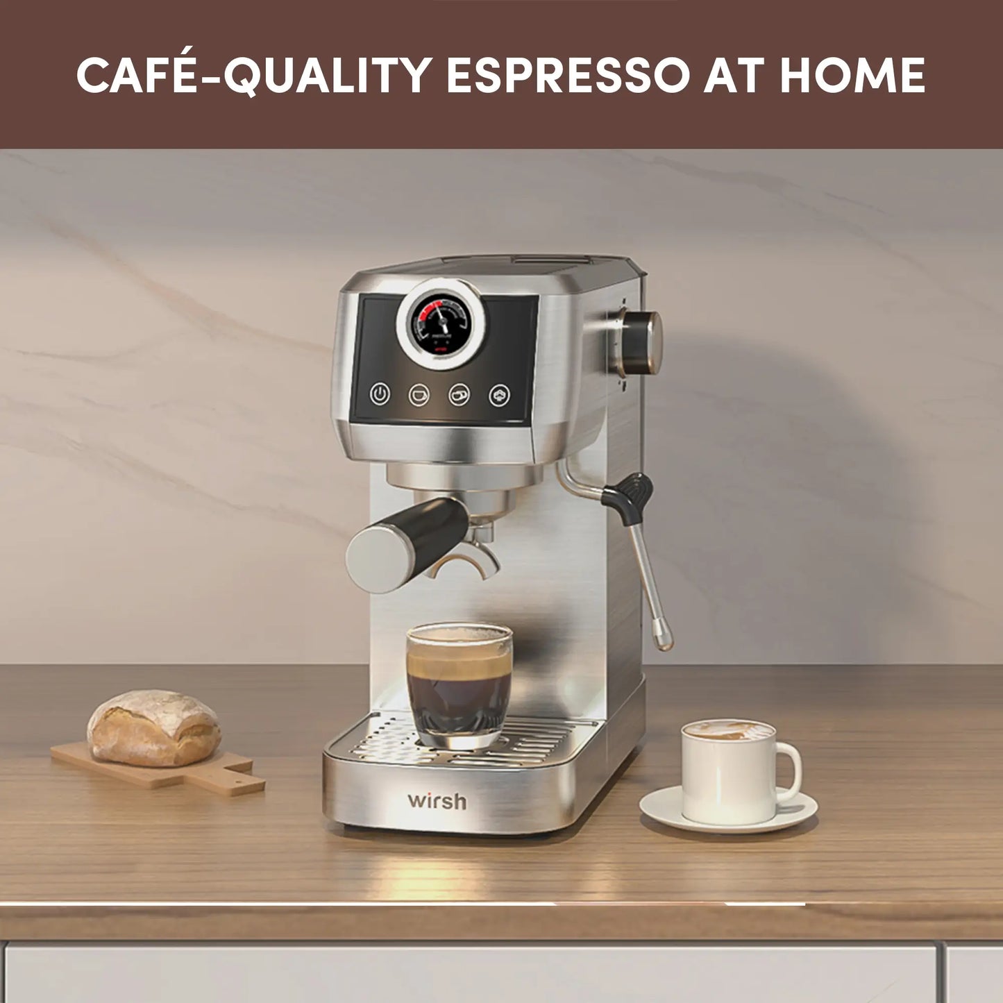 Wirsh 20 Bar Espresso Machine | Home Barista Plus with Pressure Gauge & Steam Wand