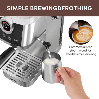 Wirsh 20 Bar Espresso Machine | Home Barista Plus with Pressure Gauge & Steam Wand