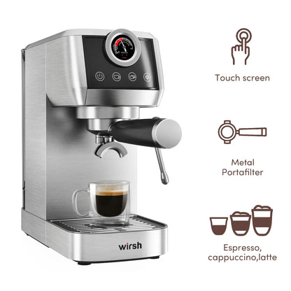 Wirsh 20 Bar Espresso Machine | Home Barista Plus with Pressure Gauge & Steam Wand
